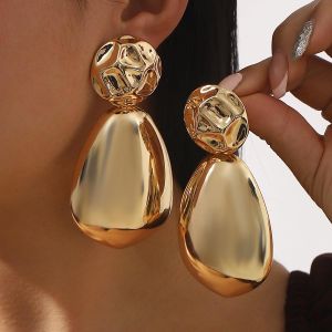 1-Pairs Women's Geometric Hoop Earrings Set - Gold，Metal