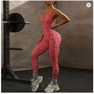 Bodycon Leopard Print Jumpsuit -  Pink 