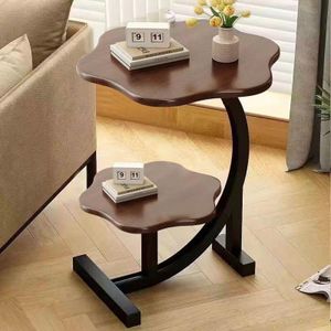 2-Tier Flower Shaped Accent End Table for Living Room & Bedroom Bedside - Brown Marble Finish