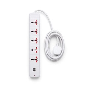 Powerful 5-Way Heavy Duty Extension 2USB Port