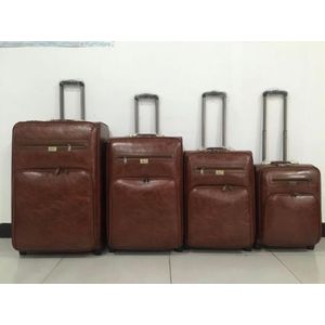 4 set leather traveling bag - brown 