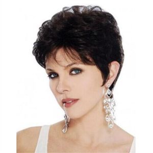 Black Cut Short Synthetic Hair Wigs Wave Wavy Hair Full Machine Made Wigs Glueless Black Color Peruvian Remy Hair for Women