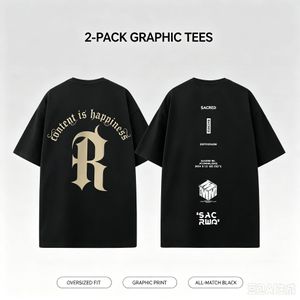 Trendy Men's Fashion T-Shirt 2-Piece Set: Short-Sleeve T-Shirt with Letter Print - Black