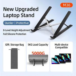 Others M36 Upgraded 8-Level Adjustable Foldable Laptop Stand - Ergonomic Aluminum Portable Notebook Holder - Supports up to 5kg - For Laptops, Tablets & iPads - Includes FREE Storage Bag