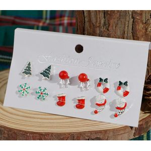 Festive Enamel Stud Earrings with Holiday Designs, 6-Pack