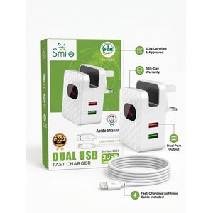 Smile Sm-Fast 2024 Dual USB Fast Charger with Lightning Cable - LED Indicator