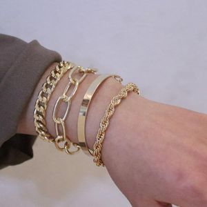 European & American Style Gold Bracelet 4-Piece Set for Women Unique Hip-Hop Alloy Cuban Bracelet Minimalist Hand Jewelry