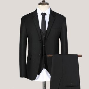 Banagat High Quality 3 Piece Set (Jacket Vest & Pants)  Men's Office Formal Slim-Fit Business Suit - Black