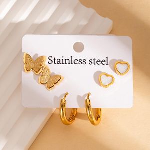 Ladies Stainless Steel Butterfly Love Heart Ear Stud Earrings Set Jewelry 