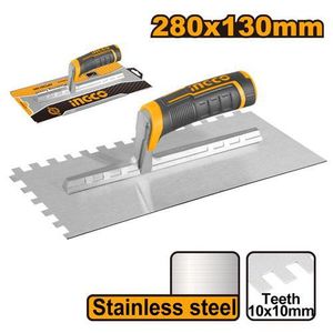 Ingco HPTT28138 Plastering Trowel With Teeth Rubber Handle  - Silver