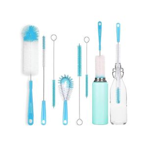 TodyJeyHo 8 Pcs Bottle Brush Cleaner Kit,Baby Bottle Brush Scrubber,Long Handle Bottle Cleaner Brush For Washing Narrow Wine/Beer Bottles, Tube Brush, Kettle Spout Brushed, Straw Brush, Nylon Bottle