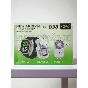 Durable D98 Smart watch Set – Watch + Earbuds + Mini Fan (3-in-1 Combo)
