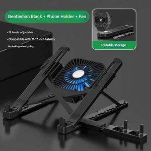 2in1 Foldable Laptop Stand with Cooling Fan + Phone Holder - Black
