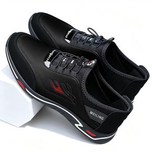 SHJO Casual Shoes Men Comfortable Daily Walking Work Commute Synthetic Non-slip Wear-resistant Breathable Slip On Fashion Sneakers Black
