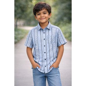 Smart Flared Shirt for Kids – Blue & White