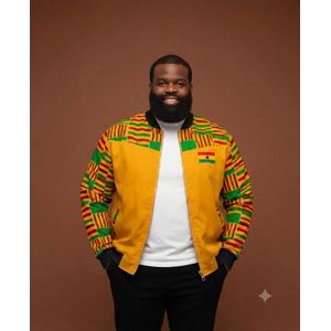 Men’s Ghana Kente Print Bomber Jacket - Yellow