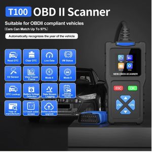 T100 Automotive Diagnostic Tool OBD2 Engine Diagnostic Scanner-Black
