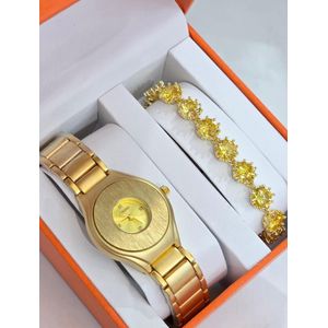 2-in-1 Quartz Watch & Bracelet Set - For Women - Gold