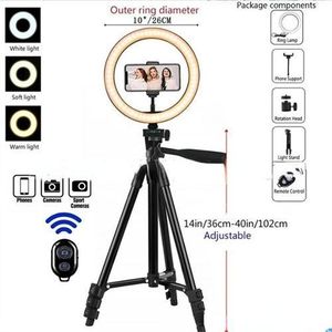 26cm Tri-colour Dimmable LED Beauty Ring Light Tripod