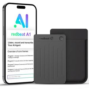 redbeat AI Voice Recorder, Free Lifetime Transcribe & Summarize, 120 Languages, Black