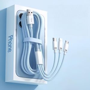 NIKIHONG 120W 3-in-1 Fast Charging Cable, Type-C/Micro USB/Lightning Triple Charger Cord Blue