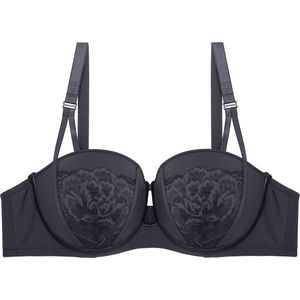 Binnys Cost-effective Gray Floral Lace Underwire Hollow-out Deep V T-Shirt Bra for Everyday Comfort & Natural Lift Women Balconette Bras
