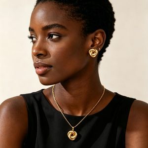 Gold Twisted Circle Jewelry Set – Earrings & Necklace Set