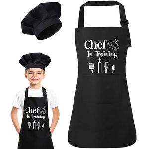 Kids Apron and Chef Hat, Adjustable Kitchen Cooking Apron with Pockets