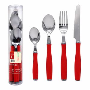 4 Pieces Cutlery Set With Plastic Handle - Silver/Green