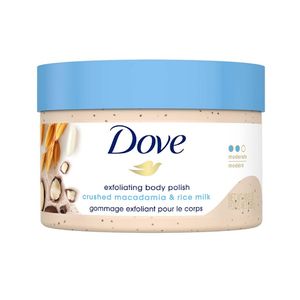 Dove Exfoliating Body Polish Scrub - Crushed Macadamia and Rice Milk, Deeply Nourishing, Moisturizes & Brightens Skin - 298gm