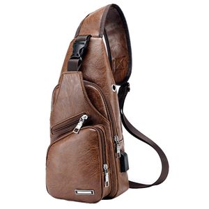 USB Portable Crossbody Chest Bag - Brown
