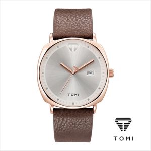 Tomi TOMI Minimalist Square Men’s Wrist Watch, Business Casual Analog Quartz Watch with Date Window, Soft Pebbled Leather Strap Waterproof Daily Wear Male Wristwatch