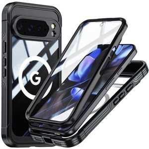 Google Pixel 10 Pro XL High Quality 360 Degrees Shockproof Case, MAGSAFE & Wireless Charging Support With Built-In Screen Protector And Fingerprint Unlock - Black