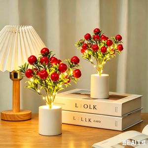 EiFESS 2Pcs Artificial Apple Tree LED Night Light, Warm Light Bonsai Decor Lamp, Battery Operated Potted Fruit Tree Ornament for Home Bedroom Office Festival Decoration Red Apple