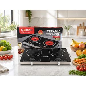 Morgan Ceramic Glass Plate Double Induction Cooker - Black-7000W