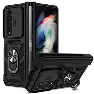 Baseus Shockproof Phone Case, Compatible With Galaxy Z Fold 4 Phone, Slide Window Lens Protection with Magnetic Stand Ring - Black 