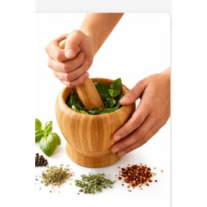 Ba  Wooden Bamboo press fruit crusher household garlic pepper spice pounder mortar and pestle 