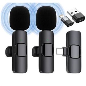 DRASURE Wireless lavalier microphone, portable mini microphone for audio and video recording, compatible with iPhone and Type-C interface (2 microphones).