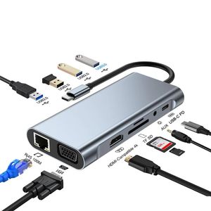 Product Title:11-in-1 USB-C Docking Station: HDMI & VGA Dual Display, RJ45 Ethernet, 100W PD, 2x USB 3.0 + 2x USB 2.0, SD/TF Audio Hub