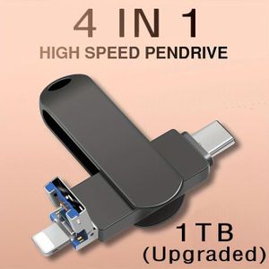 1TB 4-in-1 USB Flash Drive, USB 3.0 High-Speed Memory Stick with Lightning / Type-C / USB-A, Compatible with iPhone, iPad, Android, PC & Laptop, Portable Metal Storage for Photos, Videos & Files