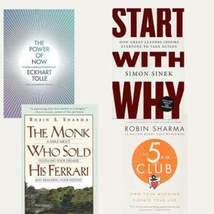 Penguin  Start With Why, The 5 AM Club, The Power Of Now & The Monk Who Sold His Ferrari ( Combo Set of 4 Books ))