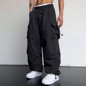 Men's Baggy Cargo Pants Trendy Casual Parachute Pant Loose Fit Harem Joggers with Pockets for Streetwear