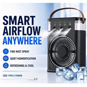 600ml Mist Spray Desktop Fan, 3-in-1 Personal Mist Air Cooler Humidifier with 7 Color LED Light, 3 Wind Speed & 3 Timer, Air Conditioner Fan Support Water & Ice
