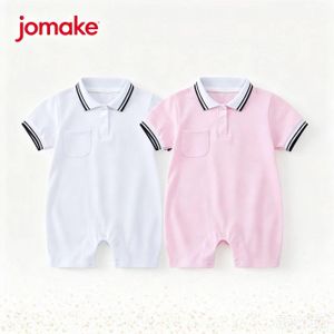 JOMAKE Girls' summer style baby and toddler 0-3 years old one-piece cotton solid color fashionable jumpsuit can be opened crotch crawling clothes