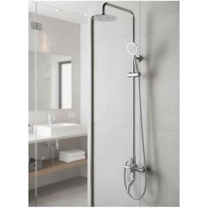 3-Modes Round Shape Chrome-Plated Bathroom Shower Faucet Set with Fixed, Hand-Held Showerheads & Adjustable Height Holder