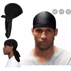 General Men Cap Silky Headwraps Stretchy Wave Drag - Black