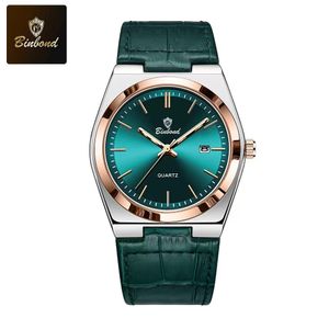 Luxury Quartz Men’s Wristwatch – Green Dial, Leather Strap, Date Display