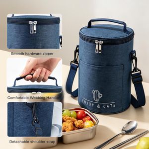 Cylinder Insulated Lunch Bag, Thermal Cooler Tote with Adjustable Shoulder Strap, Leakproof Waterproof Lunch Box for Office, Picnic, Outdoor