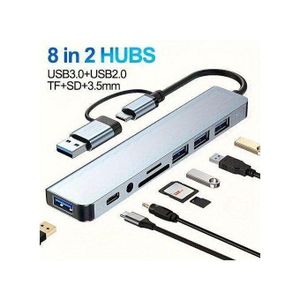 8-in-2 USB Type C Hub Multi Port Adapter Splitter Dock Station-