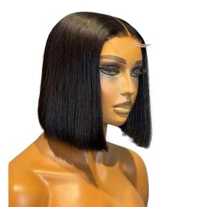 100% Bone Straight Human Hair Bob Wig 4x4 Closure - Black